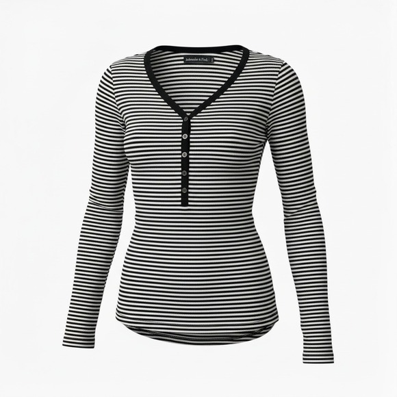 Abercrombie & Fitch Tops - Abercrombie & Finch | Y2K Striped Thermal Ribbed Henley Long Sleeve Tee Size XS